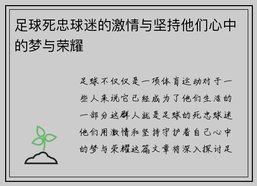 足球死忠球迷的激情与坚持他们心中的梦与荣耀